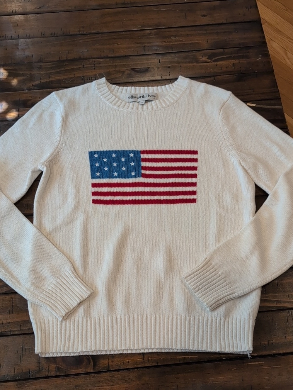 Ellsworth + Ivey Classic Crew Sweater American Flag Cotton Blend - Picture 2 of 6